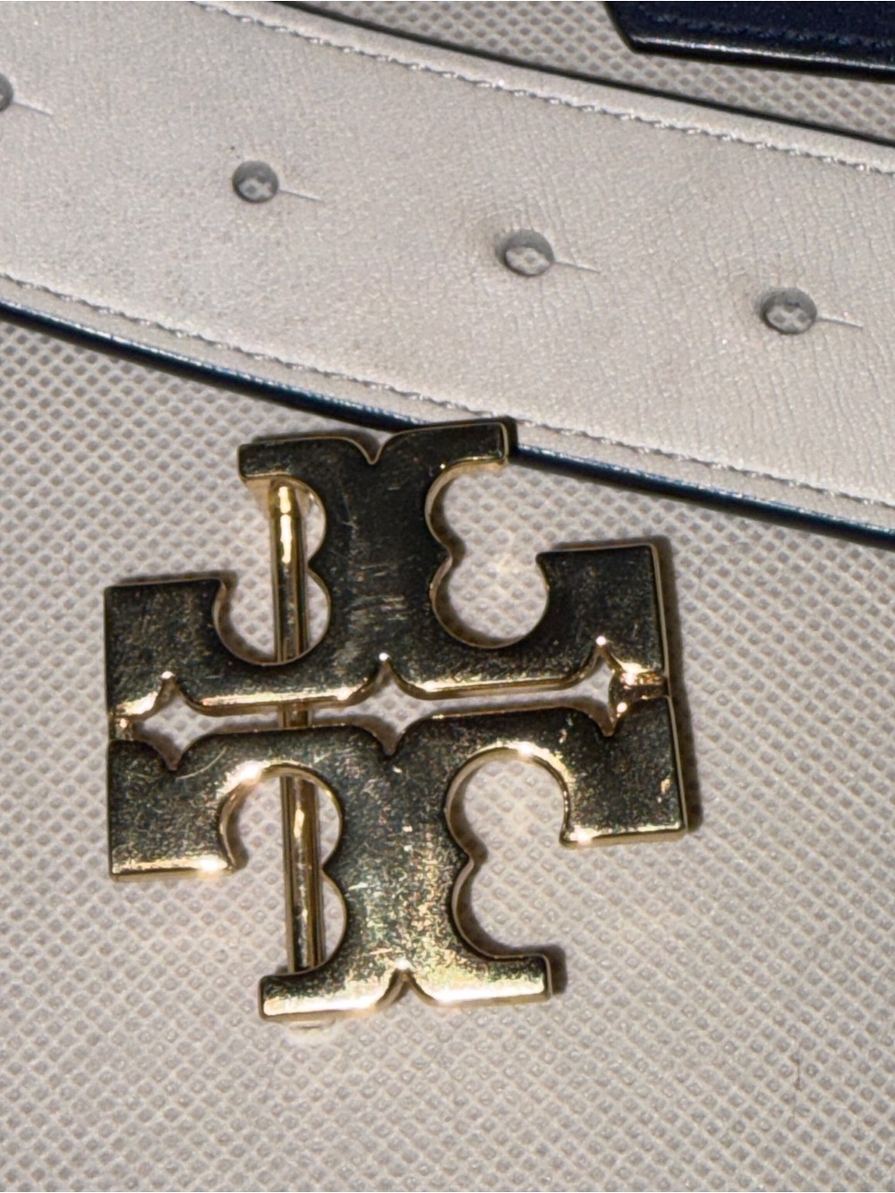 Tory Burch Navy Leather Belt with Gold Logo Buckle - Picture 6 of 12